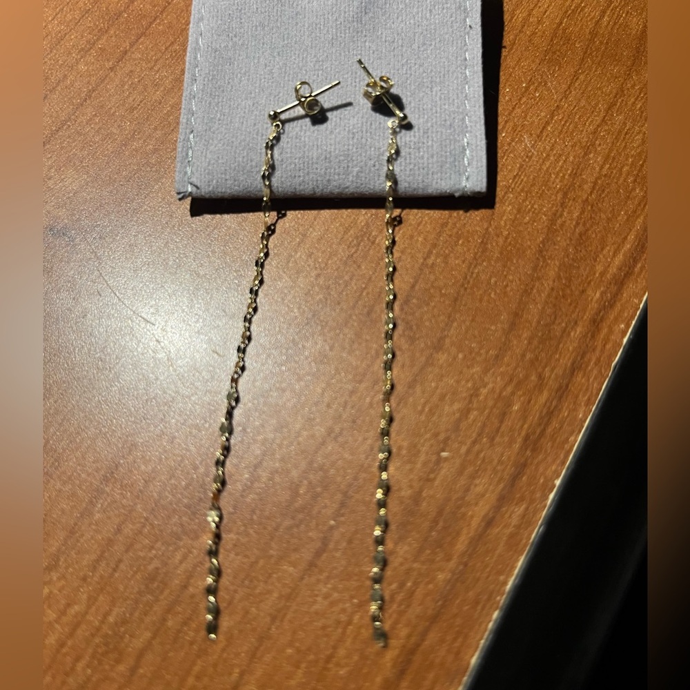 Solid Gold Sparkle Chain Drop Earrings